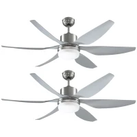 HOMCOM Set of 2 Reversible Ceiling Fan with Light, 6 Blades Indoor Modern Mount LED Lighting Fan with Remote Controller, for Bedroom, Living Room, Silver(m-11)