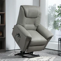 HOMCOM Relaxsessel mit Aufstehhilfe, Massage, Heizung, Kunstleder, 93x95x106 cm, Hellgrau(m-10)