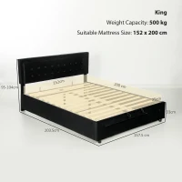 HOMCOM PU Leather King Size Ottoman Bed Frame, with Front Drawer - Black(m-3)