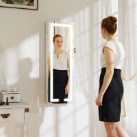 HOMCOM Armoire à bijoux avec LED, organisateur de bijoux mural/de porte verrouillable avec miroir, 37 x 10,5 x 108 cm, blanc(m-11)