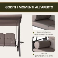 Outsunny Dondolo da Giardino 3 Posti con Tetto Regolabile, Portabicchieri e Cuscini, 208x121x172 cm, Marrone(m-6)
