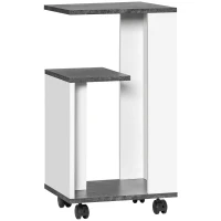 HOMCOM Nachtschrank, mit 4 Rollen, 3 Regale, 35 x 29,5 x 65,5 cm, Grau/Weiß(m-11)