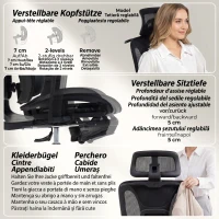 HOMCOM Scaun de Birou Ergonomic din Plasă cu Cotiere, Tetieră, Spătar Reglabil, Funcție Legănare, Negru(m-6)