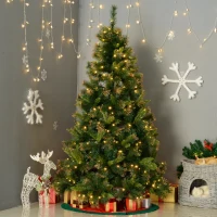 HOMCOM Sapin de Noël artificiel lumineux 200 LED blanc chaud Ø 112 x 180H cm 616 branches épines imitation Nordmann grand réalisme vert et brun(m-10)