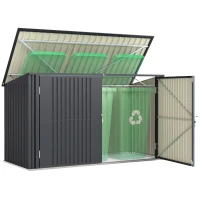 Outsunny Copribidoni in Acciaio per 3 Cassonetti da 240L con 2 Porte e Coperchio, 233x105x118.5/133 cm, Grigio Scuro(m-1)