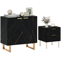 HOMCOM Sideboard, Accent Cabinet with Marble Effect, Adjustable Shelf, Fluted Doors and Drawers, Black(m-11)