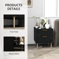 HOMCOM Sideboard, Accent Cabinet with Marble Effect, Adjustable Shelf, Fluted Doors and Drawers, Black(m-7)
