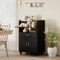 HOMCOM Chariot de cuisine sur roulettes, desserte micro-onde à roulettes avec placard tiroir étagères, 59 x 40 x 92 cm, noir(m-2)