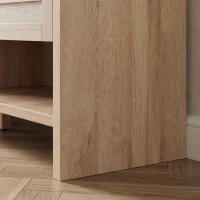HOMCOM Banc chaussures entrée, banc de rangement, assise rembourrée en lin, 2 tiroirs en rotin et étagère ouverte, chêne(m-11)