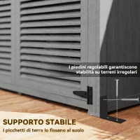 Outsunny Armadio da Giardino con 2 Porte a Persiana, 2 Ripiani, 2 Maniglie e Tetto Impermeabile, 127x65x168 cm, Grigio(m-6)
