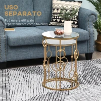 HOMCOM Set 2 Pezzi Tavolini da Caffè Design Elegante con Motivi a Cerchio, Metallo e Vetro Temperato Φ41x57cm & Φ36x51cm, Oro(m-6)