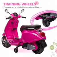 AIYAPLAY Moto Elettrica per Bambini a Licenza Vespa con Rotelle, Fanale e Musica, in PP e Metallo, 107x47x73 cm, Rosa(m-6)