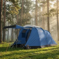 Outsunny Tente de Camping Tunnel pour 4 Personnes Imperméable 3000mm Double Couche Hauteur 190cm Bleu Foncé(m-2)