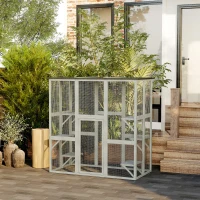PawHut Wooden Catio Cat Outdoor Enclosure, Cat Cage with Waterproof Roof, Platforms, for Multiple Kittens, 180 x 98 x 180 cm(m-10)