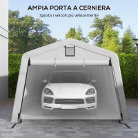 Outsunny Tendone per Auto e Feste con 2 Finestre Laterali, in Acciaio Zincato e PE, 618x265/330x240 cm, Grigio Chiaro(m-6)