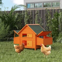 PawHut Pollaio per Galline da Esterno Grande in Legno di Abete 160x98.5x107cm, Casetta per 6 Galline Ovaiole con 2 Nidi Laterale, Tetto Impermeabile in Bitume e Vassoio Estraibile, Rosso Vino(m-10)