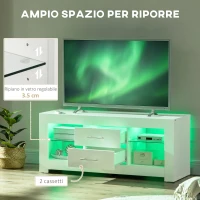 HOMCOM Mobile Porta TV da 55" con Luci LED a 12 Colori e Telecomando, Legno e Vetro 120x40x50cm, Bianco(m-5)