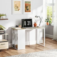 HOMCOM Bureau table d'ordinateur avec 4 compartiments, pour bureau à domicile, chambre, petits espaces, chêne(m-7)