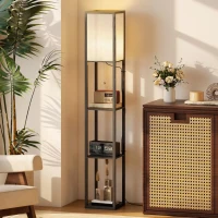 HOMCOM Lampada da Terra Piantana 40W con 3 Scaffale, Attacco E27, Lampada da Pavimento Moderno con Paralume in Plastica, Soggiorno, Salotto, Camera da Letto, Studio, Ufficio, 26x26x160cm, Nero(m-10)