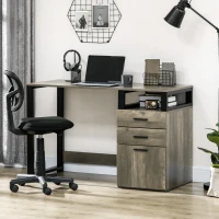 HOMCOM Escritorio de Oficina Mesa de Ordenador con 2 Cajones Marco de Metal para Estudio Despacho 119,5x56x76,8cm Marrón(m-10)