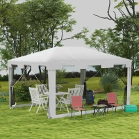 Outsunny Tonnelle de jardin 3 x 4 m, barnum tente de réception avec parois latérales en maille et 2 portes, pour fêtes et mariages, blanc(m-10)