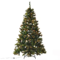 HOMCOM Sapin de Noël artificiel lumineux 200 LED blanc chaud Ø 112 x 180H cm 616 branches épines imitation Nordmann grand réalisme vert et brun(m-1)