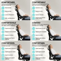HOMCOM Scaun de Birou Ergonomic din Plasă cu Cotiere, Tetieră, Spătar Reglabil, Funcție Legănare, Negru(m-4)