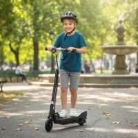 HOMCOM Patinete Eléctrico para Niños de +7 Años Scooter Plegable con Altura Ajustable Batería Recargable 24V Velocidad hasta 12 km/h y Freno Carga 50 kg 74x36x69-91 cm Negro(m-10)