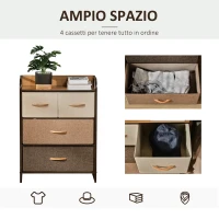 HOMCOM Mobile Cassettiera da Camera da Letto e Soggiorno, Cassettiera con 4 Cassetti Pieghevoli in Tessuto e Ripiano in MDF, 58x29x78.5cm, Multicolore(m-5)