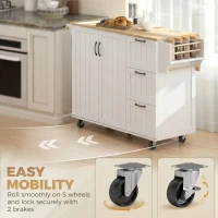 HOMCOM Îlot Central Cuisine avec Plateau Rabattable 2 Prises et 2 Ports USB Desserte de Cuisine sur Roulettes 3 Tiroirs Blanc(m-8)