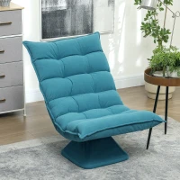 HOMCOM Poltrona Girevole per Salotto Effetto Velluto e Acciaio con Schienale Regolabile, 62x70x95 cm, Blu(m-10)