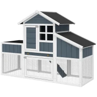 PawHut Pollaio Prefabbricato in Legno con Area Aperta, Casetta e Nido, 161.5x62.5x115cm, Grigio(m-11)