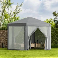 Outsunny Tonnelle barnum tente de réception hexagonale style cosy métal polyester gris(m-10)