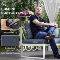 Outsunny Salotto da Giardino Angolare con Poltrona Reclinabile, 2 Divanetti con Cuscini e Tavolino, Grigio(m-6)