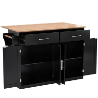 Carrinho de serviço com tampo de mesa dobrável, 2 gavetas e portas duplas, 136x46/71x91,5 cm, Preto+Cor natural(m-15)