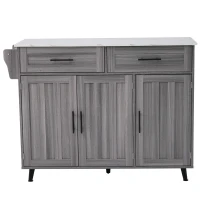 Grande ilha de cozinha com tampo extensível dobrável, 5 rodízios (2 com travão) , 129x46/71x91,5 cm, Cinzento(m-7)
