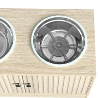 PawHut Gamelles pour chiens surélevées porte-gamelles avec rangement de 40L, 2 bols en acier inoxydable 60 x 30 x 35,5 cm chêne(m-11)