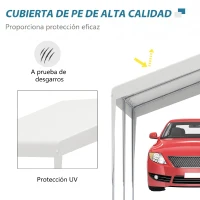Outsunny Carpa Garaje para Coche 4x4 m Cochera Portátil Impermeable Pabellón Gazebo de Jardín Patio Exterior con Accesorios para Eventos Fiestas Metal Galvanizado Blanco(m-7)