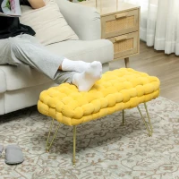 HOMCOM Apoio para os Pés Sala de Estar em Veludo com Pés de Metal e Assento Acolchoado para Dormitório Entrada 76x38x41,5 cm Amarelo(m-10)