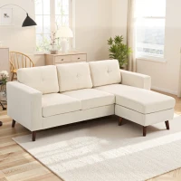 HOMCOM Sofá Chaise Longue Reversible de 3 Plazas Tapizado en Pana Marco de Acero para Espacios Reducidos Crema(m-10)