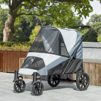 PawHut Passeggino per Cani Taglia Grande Pieghevole con Finestre a Rete, Cuscino e Guinzagli, 124x67x100 cm, Grigio(m-10)