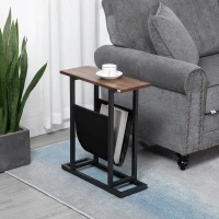 HOMCOM Beistelltisch, Nachttisch, schmales Design, mit Stofftasche, Stahl, dunkelbraun+schwarz, 49 x 19 x 55cm(m-10)