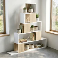 HOMCOM Libreria Moderna a 5 Ripiani con Design a Gradini, 120x22x131.5 cm, Bianco e Legno(m-2)