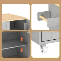 Mesa de cozinha móvel com tampo de trabalho dobrável, gaveta, prateleira para especiarias, suporte para toalhas, 132,5x44/70x90 cm, Cinzento(m-10)