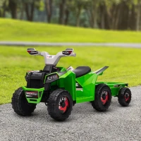 HOMCOM ATV Electric pentru Copii cu Remorcă, Pedală, Mers Înainte și Înapoi, 2,5 km/h, 18-36 Luni, Verde(m-10)