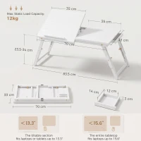 HOMCOM Tavolino da letto pieghevole e regolabile con piano inclinabile per laptop, bianco(m-3)