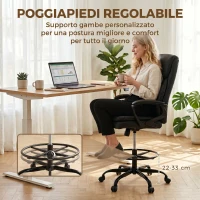 HOMCOM Sedia Ufficio Girevole in Finta Pelle, Altezza Regolabile, Schienale Alto, Braccioli, per Studio, Nero(m-5)
