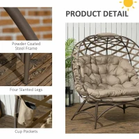 Outsunny 2 Seater Egg Chair Outdoor, Folding Weave Garden Furniture Chair with Cushion, Cup Pockets - Khaki(m-7)
