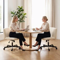 HOMCOM Imitation Linen Criss Cross Legged Desk Chair, Armless Office Chair with Wheels, Green(m-10)