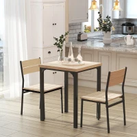 HOMCOM Ensemble table et chaises pour 2 personnes, table de cuisine avec chaises, table à manger 3 pièces avec 2 chaises encastrables, pour cuisine salon maison, bois de chêne clair(m-10)